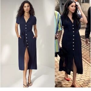 Aritzia Wilfred Navy Blue Shirt Dress S small midi